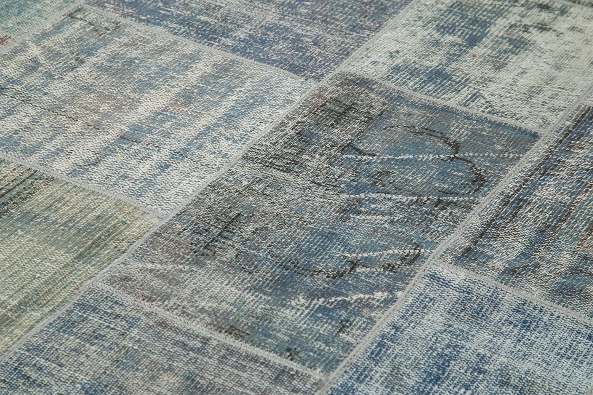 Kırk Yama Mavi Patchwork Pamuk Yün El Dokuma Halısı 250x357 Agacan