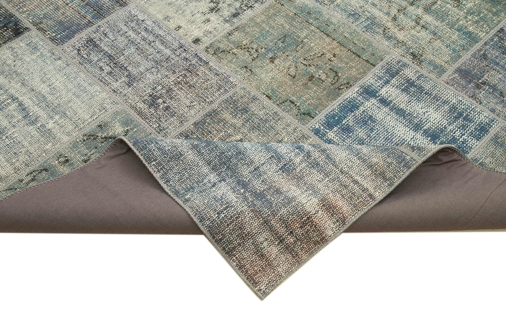 Kırk Yama Mavi Patchwork Pamuk Yün El Dokuma Halısı 250x357 Agacan