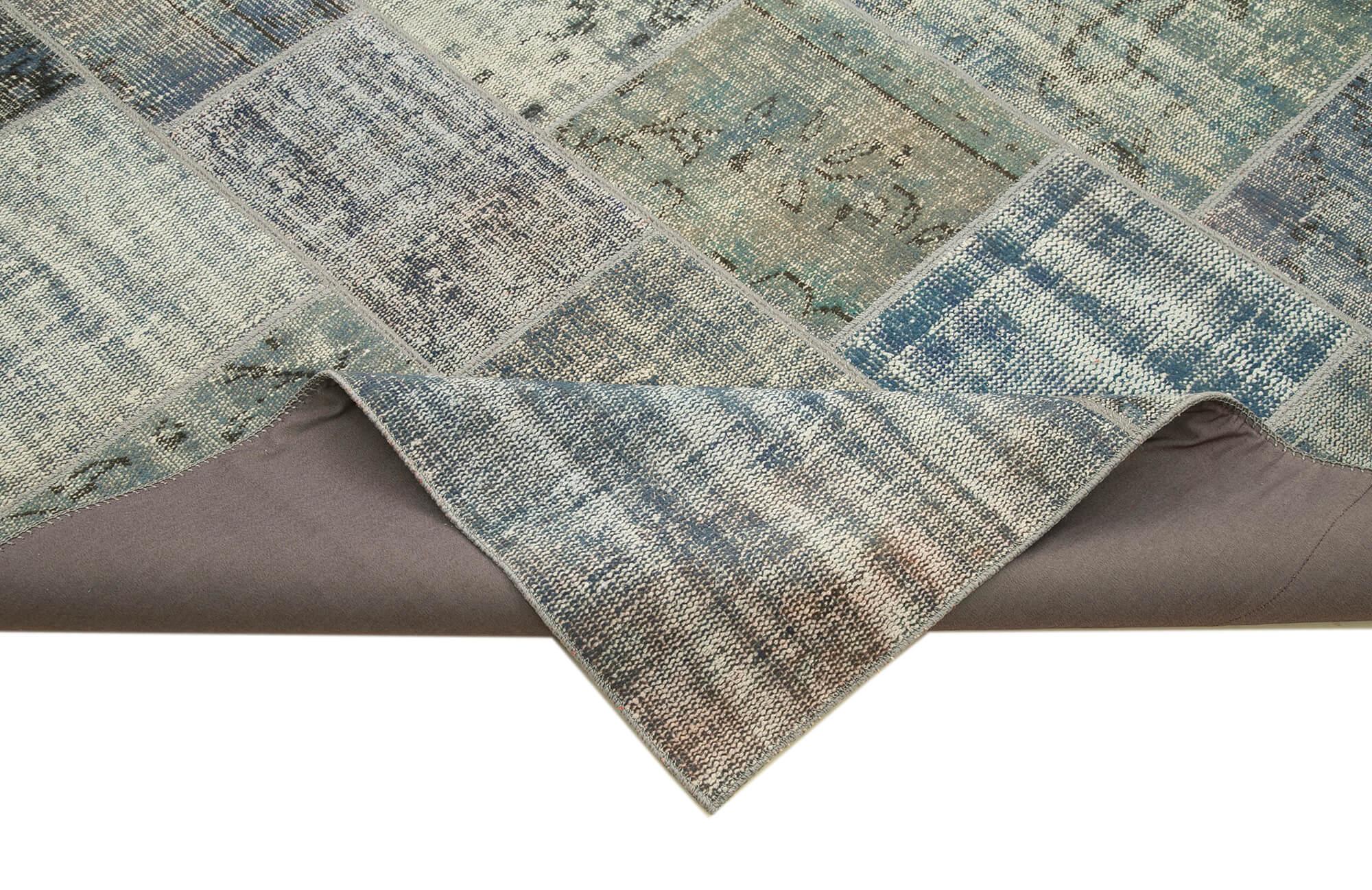 Kırk Yama Mavi Patchwork Pamuk Yün El Dokuma Halısı 250x357 Agacan