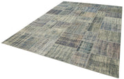 Kırk Yama Mavi Patchwork Pamuk Yün El Dokuma Halısı 251x355 Agacan