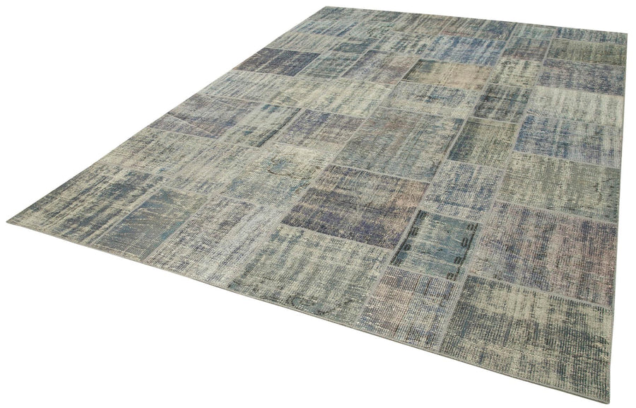 Kırk Yama Mavi Patchwork Pamuk Yün El Dokuma Halısı 251x355 Agacan