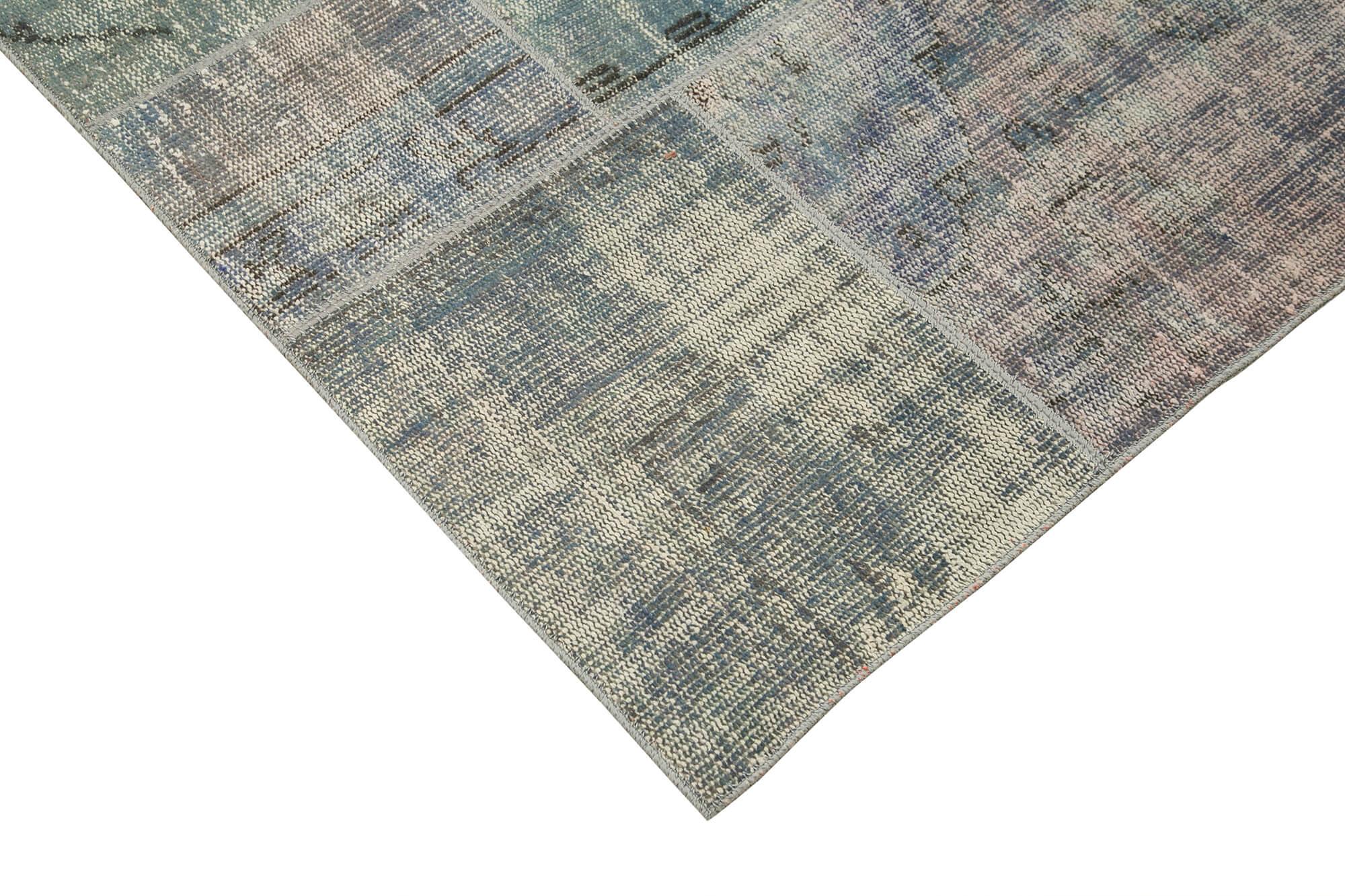 Kırk Yama Mavi Patchwork Pamuk Yün El Dokuma Halısı 251x355 Agacan