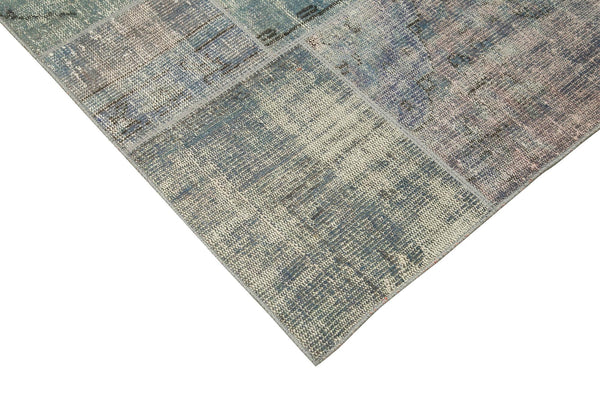 Kırk Yama Mavi Patchwork Pamuk Yün El Dokuma Halısı 251x355 Agacan