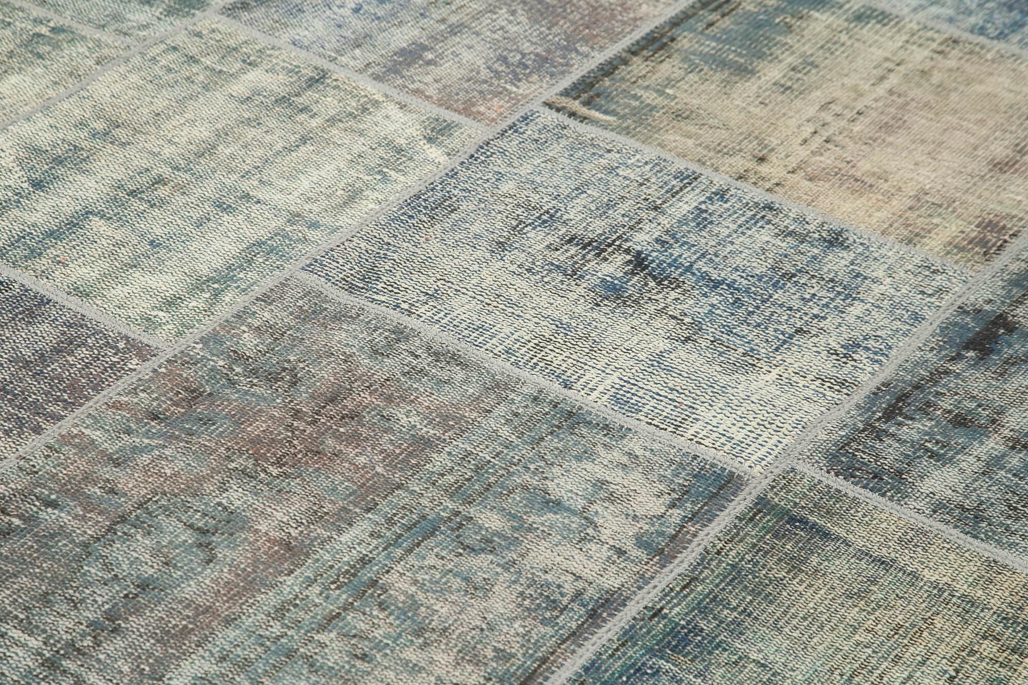 Kırk Yama Mavi Patchwork Pamuk Yün El Dokuma Halısı 251x355 Agacan