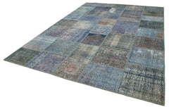 Kırk Yama Mavi Patchwork Pamuk Yün El Dokuma Halısı 253x354 Agacan