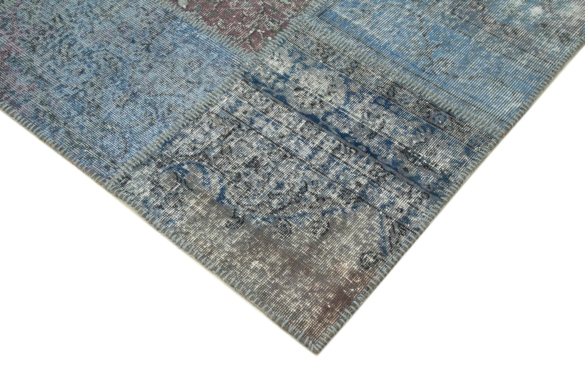 Kırk Yama Mavi Patchwork Pamuk Yün El Dokuma Halısı 253x354 Agacan