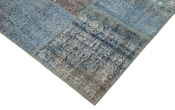Kırk Yama Mavi Patchwork Pamuk Yün El Dokuma Halısı 253x354 Agacan