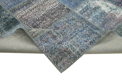 Kırk Yama Mavi Patchwork Pamuk Yün El Dokuma Halısı 253x354 Agacan