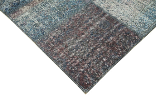 Kırk Yama Mavi Patchwork Pamuk Yün El Dokuma Halısı 252x355 Agacan