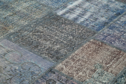 Kırk Yama Mavi Patchwork Pamuk Yün El Dokuma Halısı 252x355 Agacan