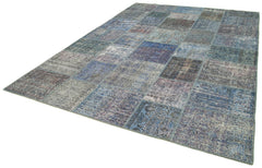 Kırk Yama Mavi Patchwork Pamuk Yün El Dokuma Halısı 253x356 Agacan