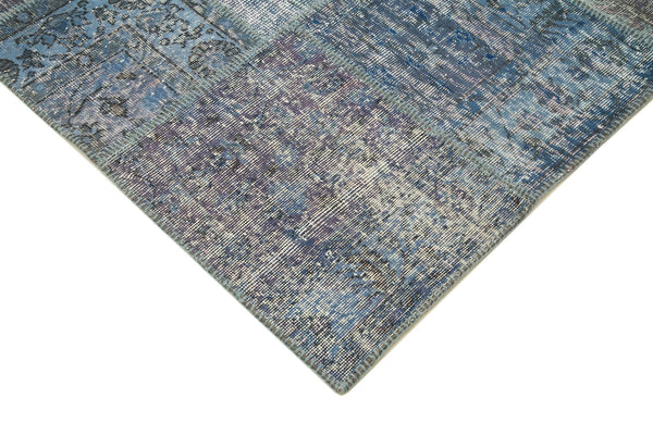 Kırk Yama Mavi Patchwork Pamuk Yün El Dokuma Halısı 253x356 Agacan
