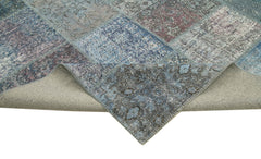 Kırk Yama Mavi Patchwork Pamuk Yün El Dokuma Halısı 253x356 Agacan