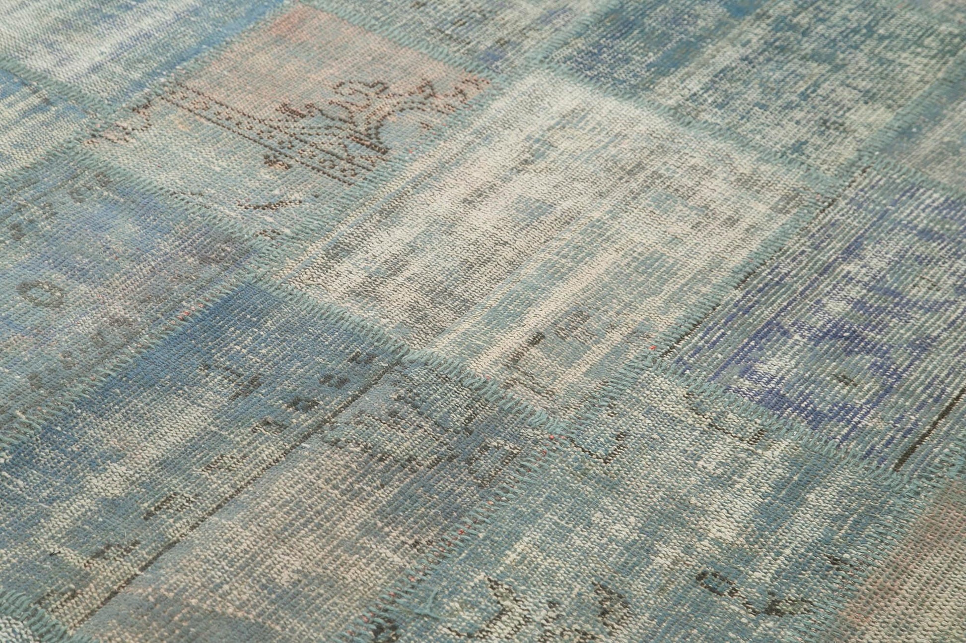 Kırk Yama Mavi Patchwork Pamuk Yün El Dokuma Halısı 175x242 Agacan