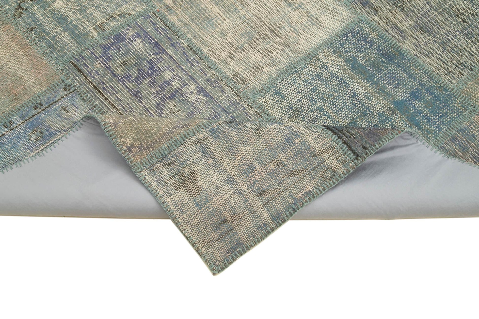 Kırk Yama Mavi Patchwork Pamuk Yün El Dokuma Halısı 175x242 Agacan