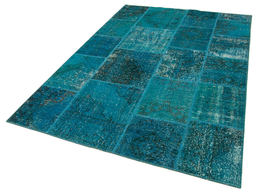 Kırk Yama Turkuaz Patchwork Pamuk Yün El Dokuma Halısı 166x241 Agacan
