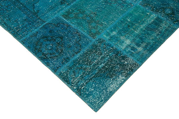 Kırk Yama Turkuaz Patchwork Pamuk Yün El Dokuma Halısı 166x241 Agacan