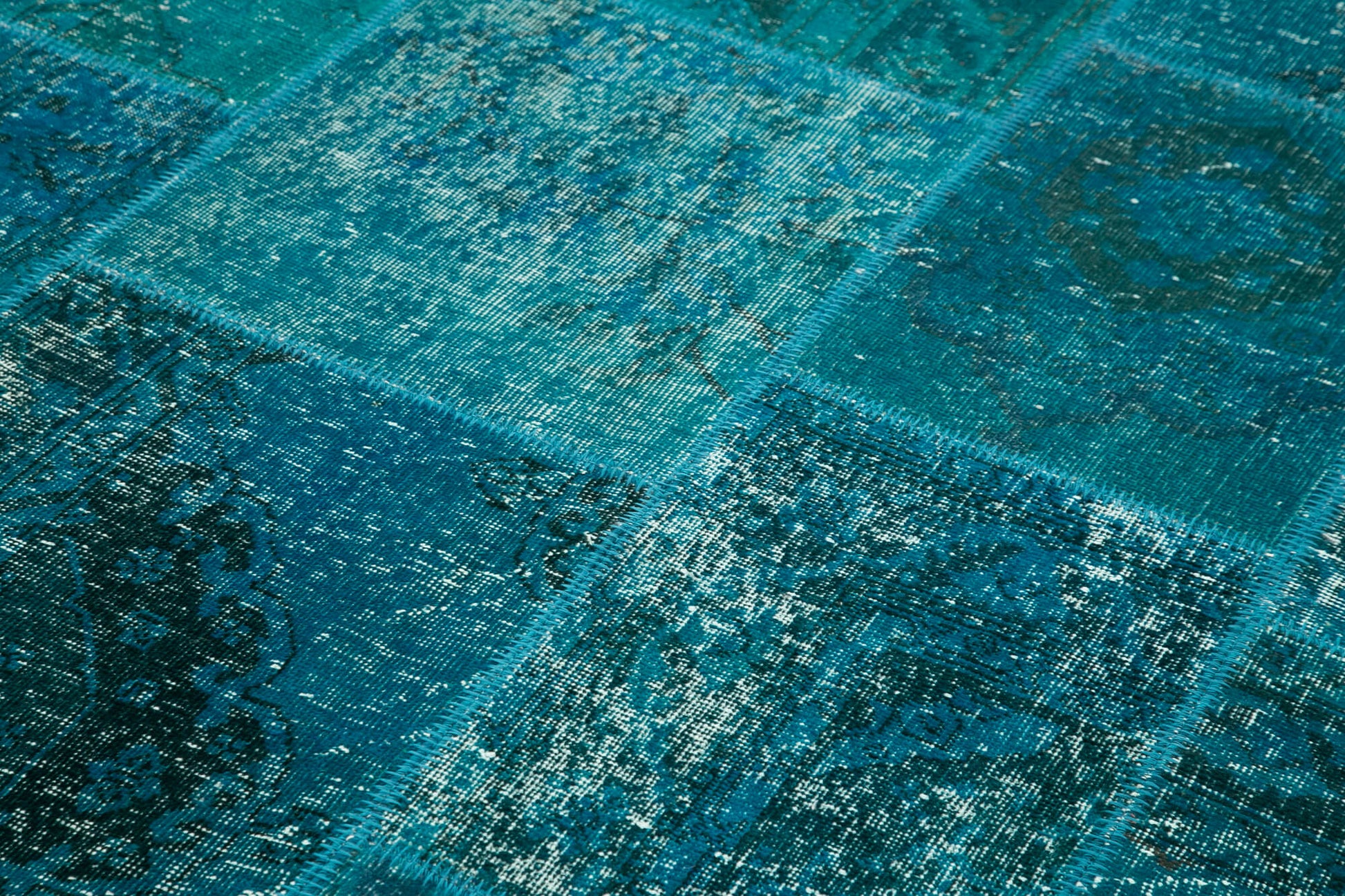 Kırk Yama Turkuaz Patchwork Pamuk Yün El Dokuma Halısı 166x241 Agacan