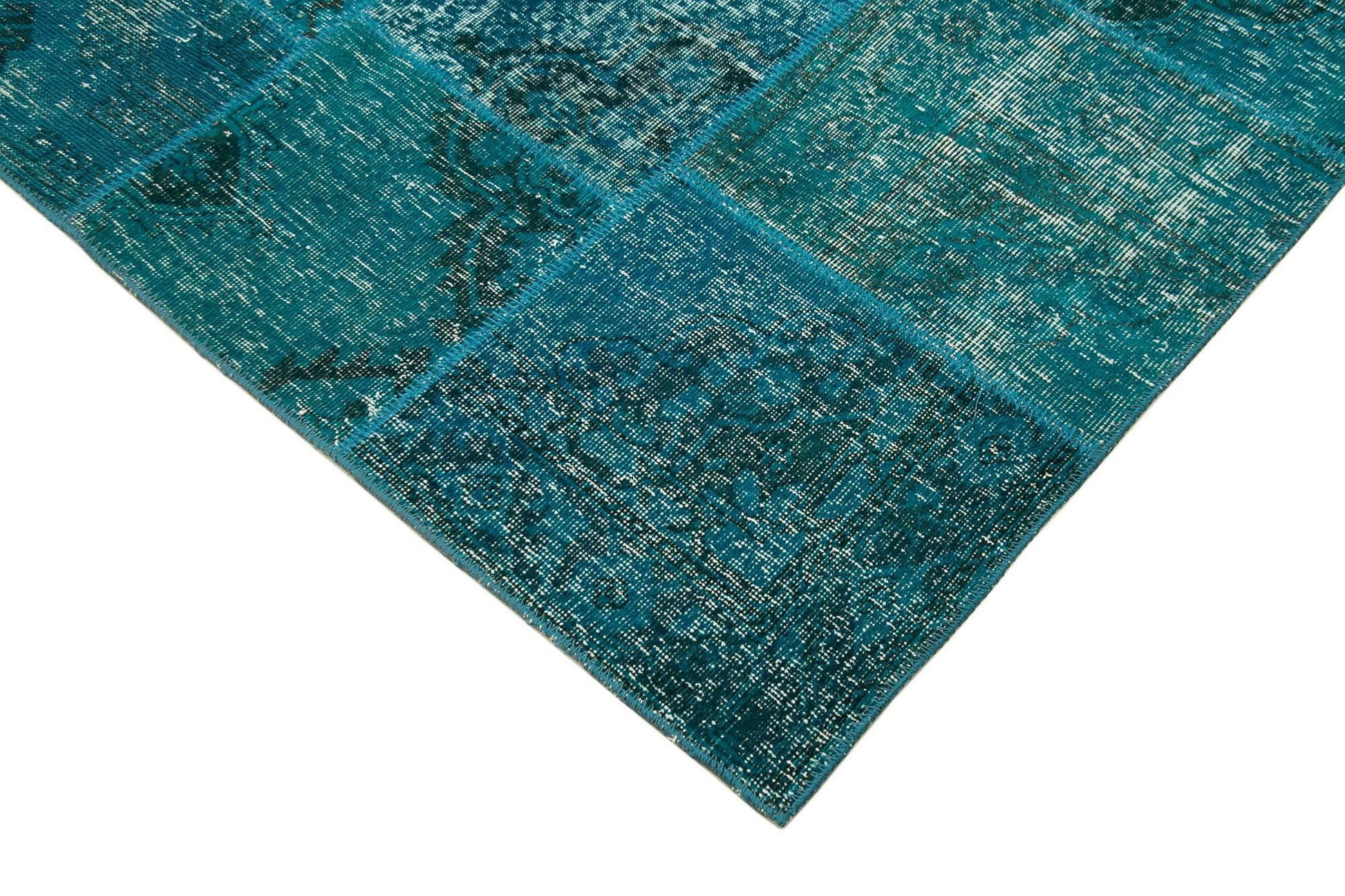 Kırk Yama Turkuaz Patchwork Pamuk Yün El Dokuma Halısı 170x241 Agacan