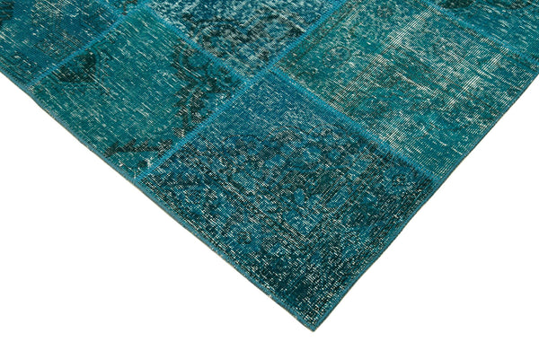 Kırk Yama Turkuaz Patchwork Pamuk Yün El Dokuma Halısı 170x241 Agacan