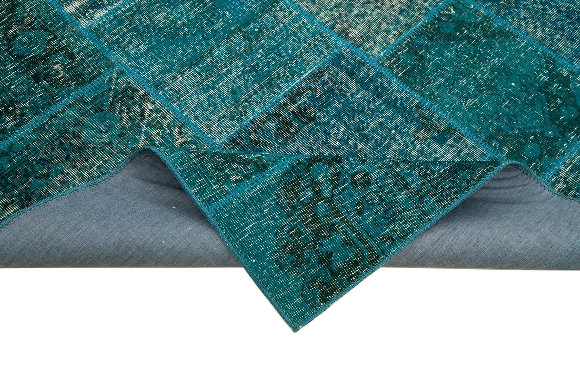 Kırk Yama Turkuaz Patchwork Pamuk Yün El Dokuma Halısı 170x241 Agacan