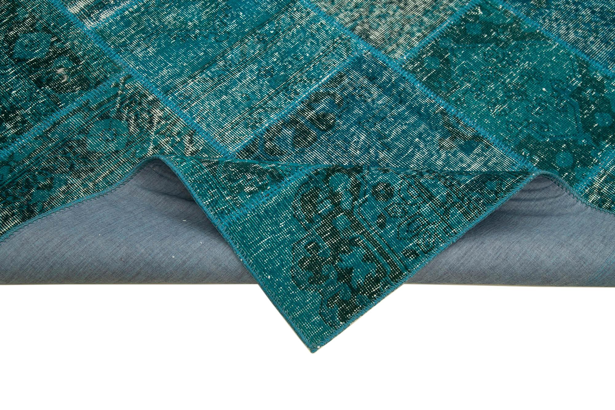Kırk Yama Turkuaz Patchwork Pamuk Yün El Dokuma Halısı 170x241 Agacan