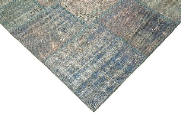 Kırk Yama Mavi Patchwork Pamuk Yün El Dokuma Halısı 175x242 Agacan