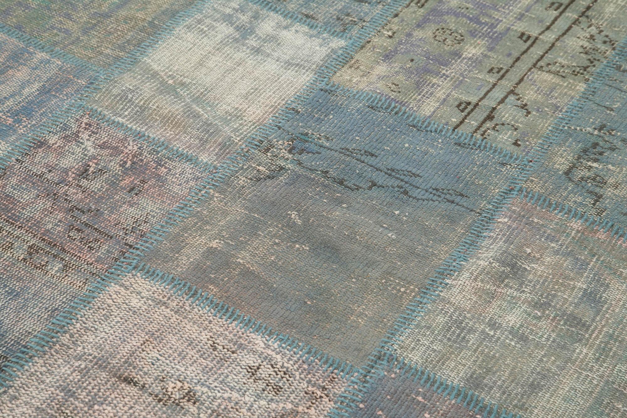 Kırk Yama Mavi Patchwork Pamuk Yün El Dokuma Halısı 175x242 Agacan