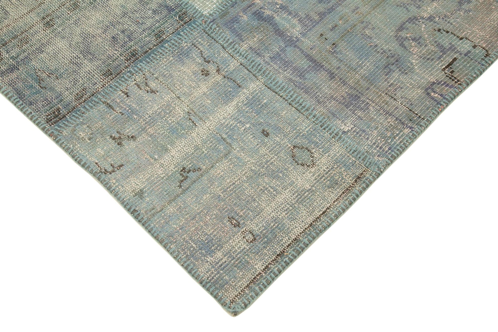 Kırk Yama Mavi Patchwork Pamuk Yün El Dokuma Halısı 175x244 Agacan