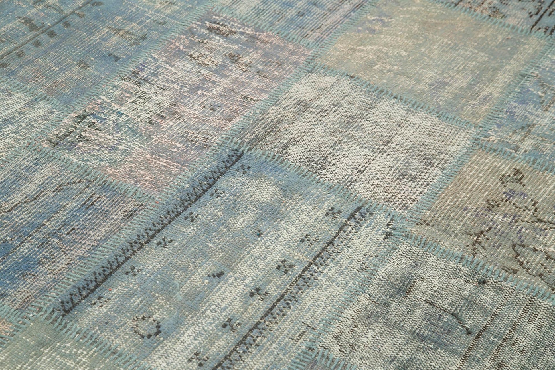 Kırk Yama Mavi Patchwork Pamuk Yün El Dokuma Halısı 175x244 Agacan