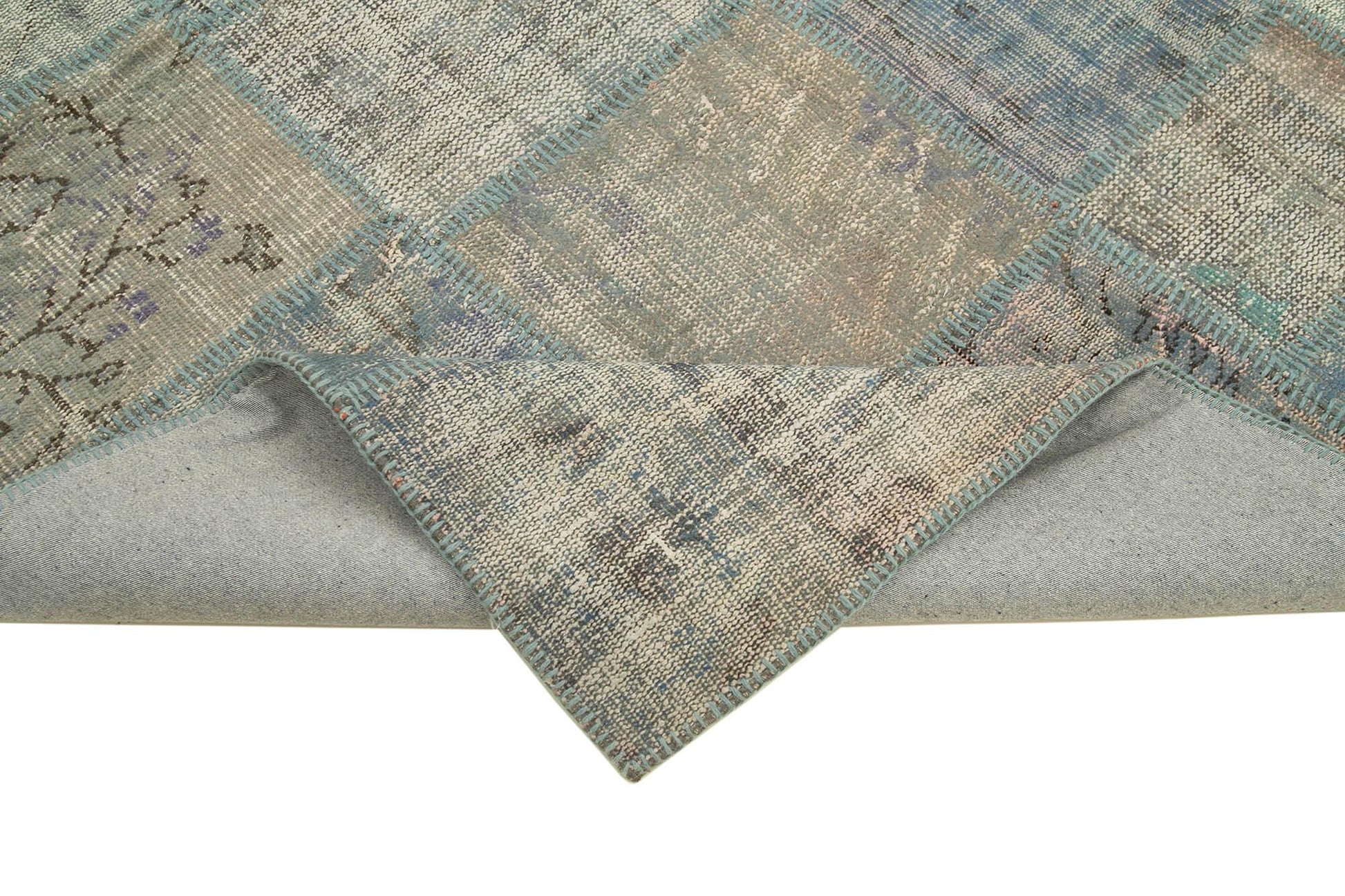Kırk Yama Mavi Patchwork Pamuk Yün El Dokuma Halısı 175x244 Agacan