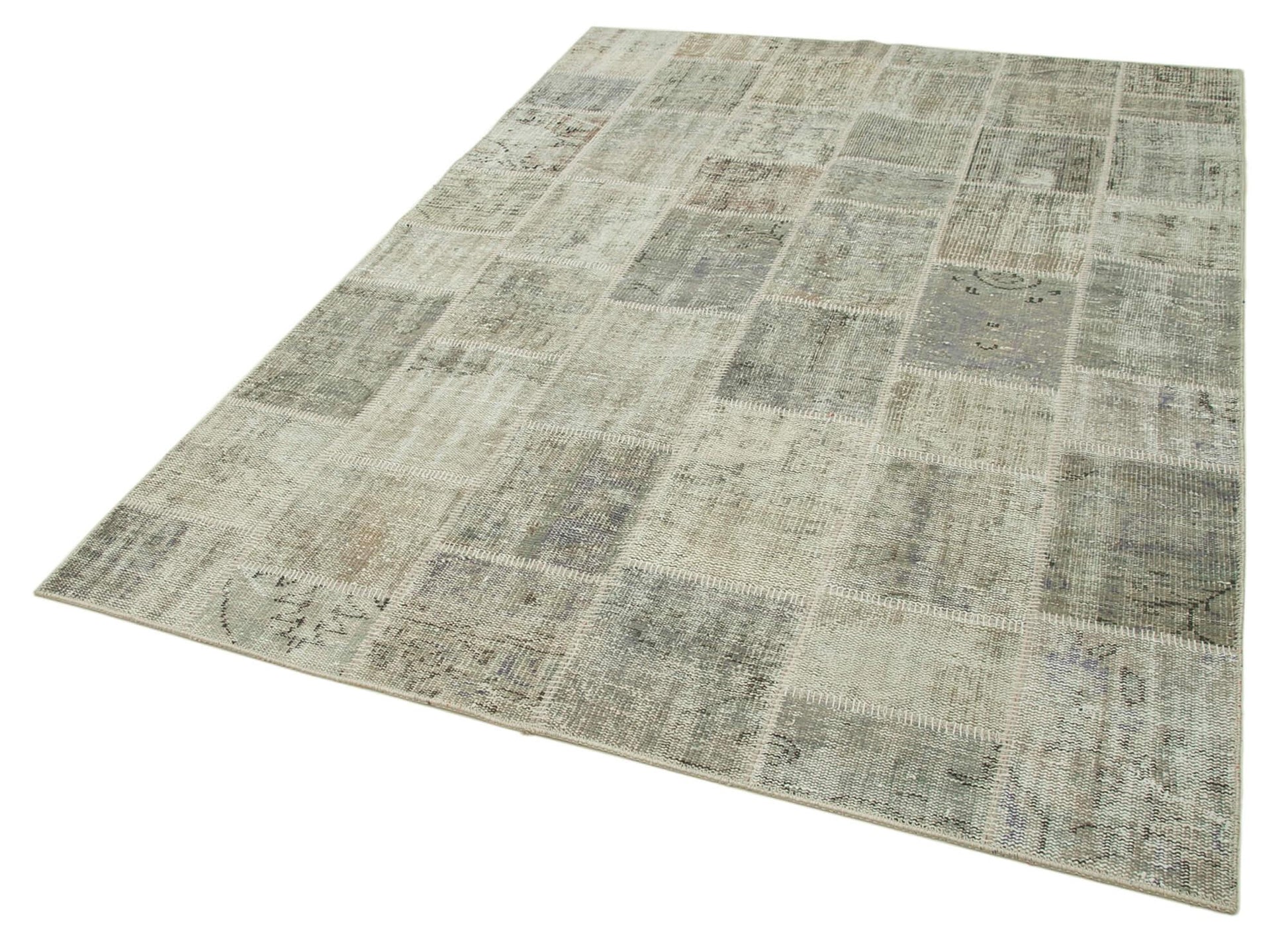 Kırk Yama Gri Patchwork Pamuk Yün El Dokuma Halısı 172x236 Agacan