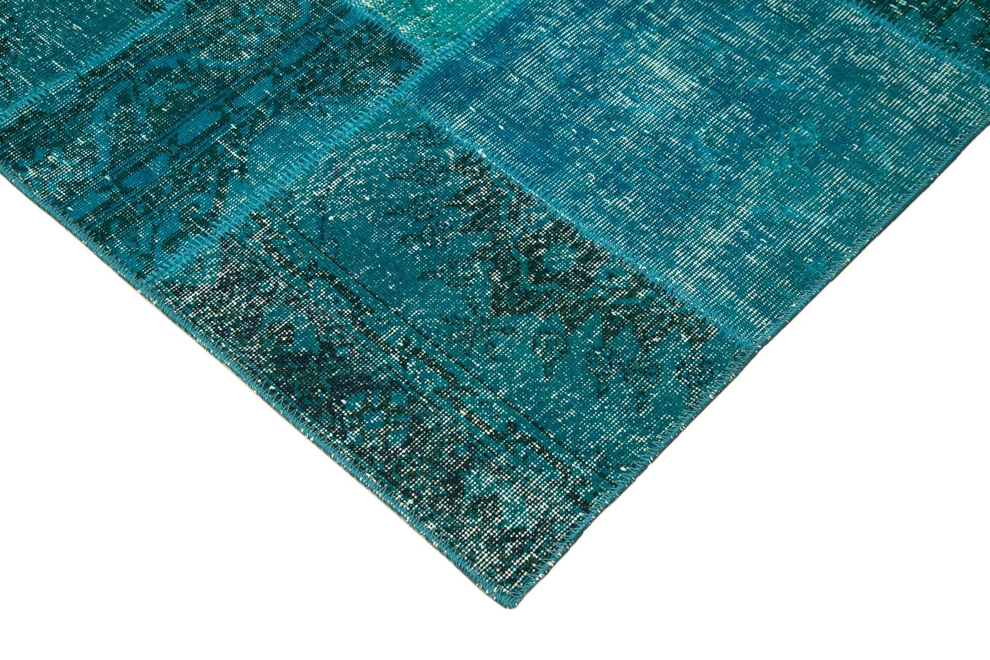 Kırk Yama Turkuaz Patchwork Pamuk Yün El Dokuma Halısı 170x239 Agacan
