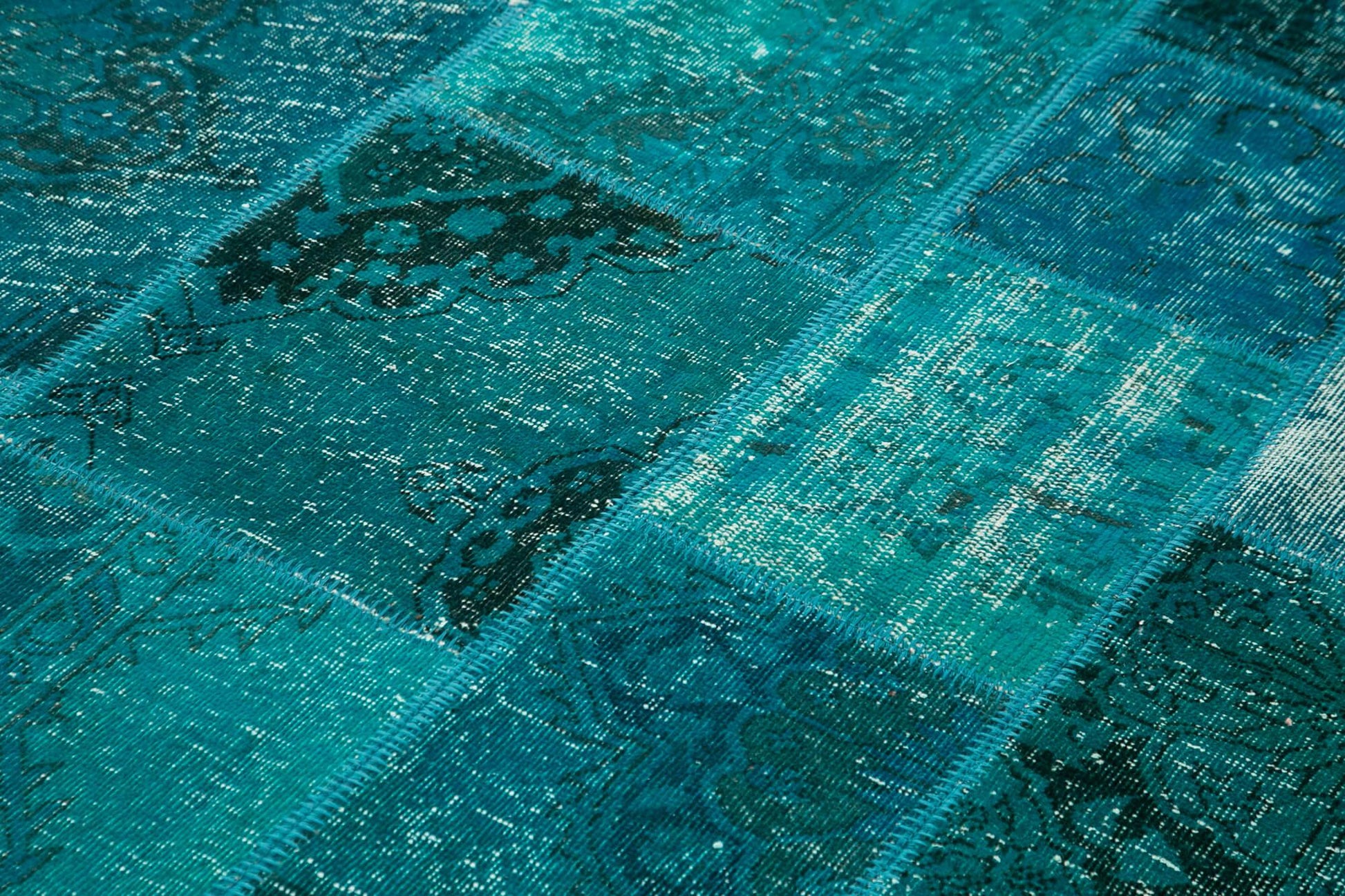 Kırk Yama Turkuaz Patchwork Pamuk Yün El Dokuma Halısı 170x239 Agacan