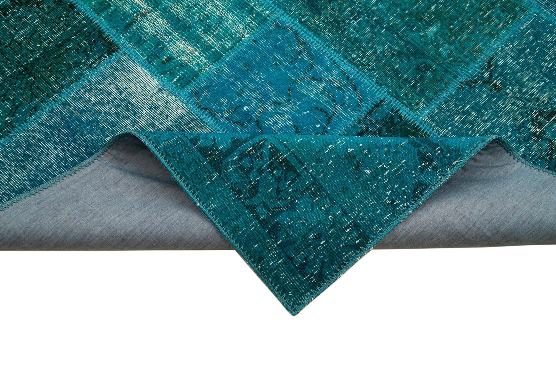 Kırk Yama Turkuaz Patchwork Pamuk Yün El Dokuma Halısı 170x239 Agacan