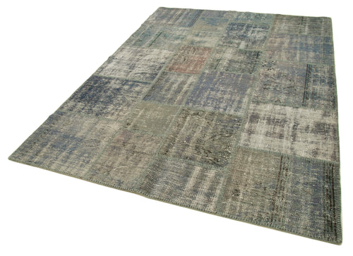 Kırk Yama Gri Patchwork Pamuk Yün El Dokuma Halısı 176x246 Agacan