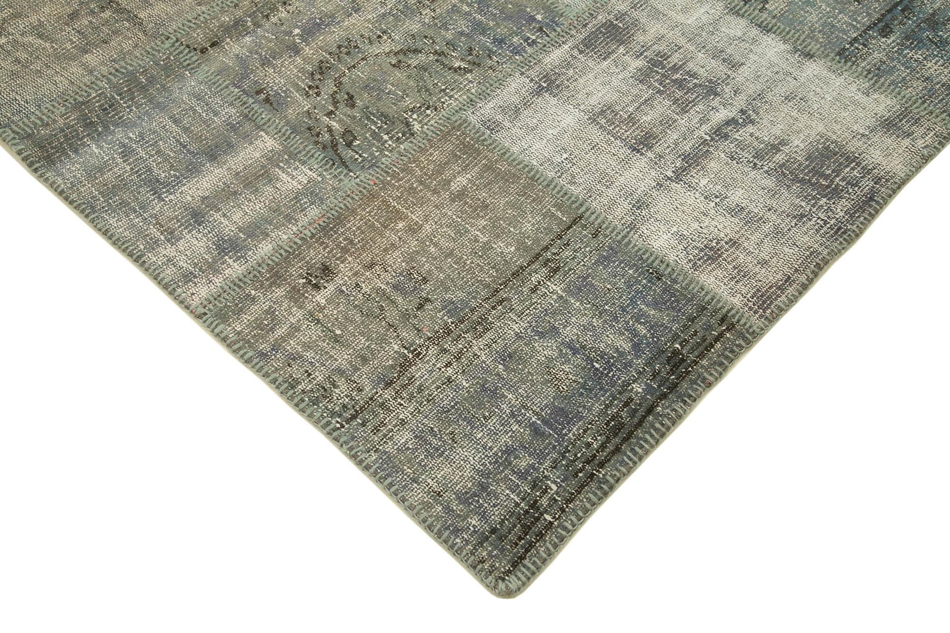 Kırk Yama Gri Patchwork Pamuk Yün El Dokuma Halısı 176x246 Agacan