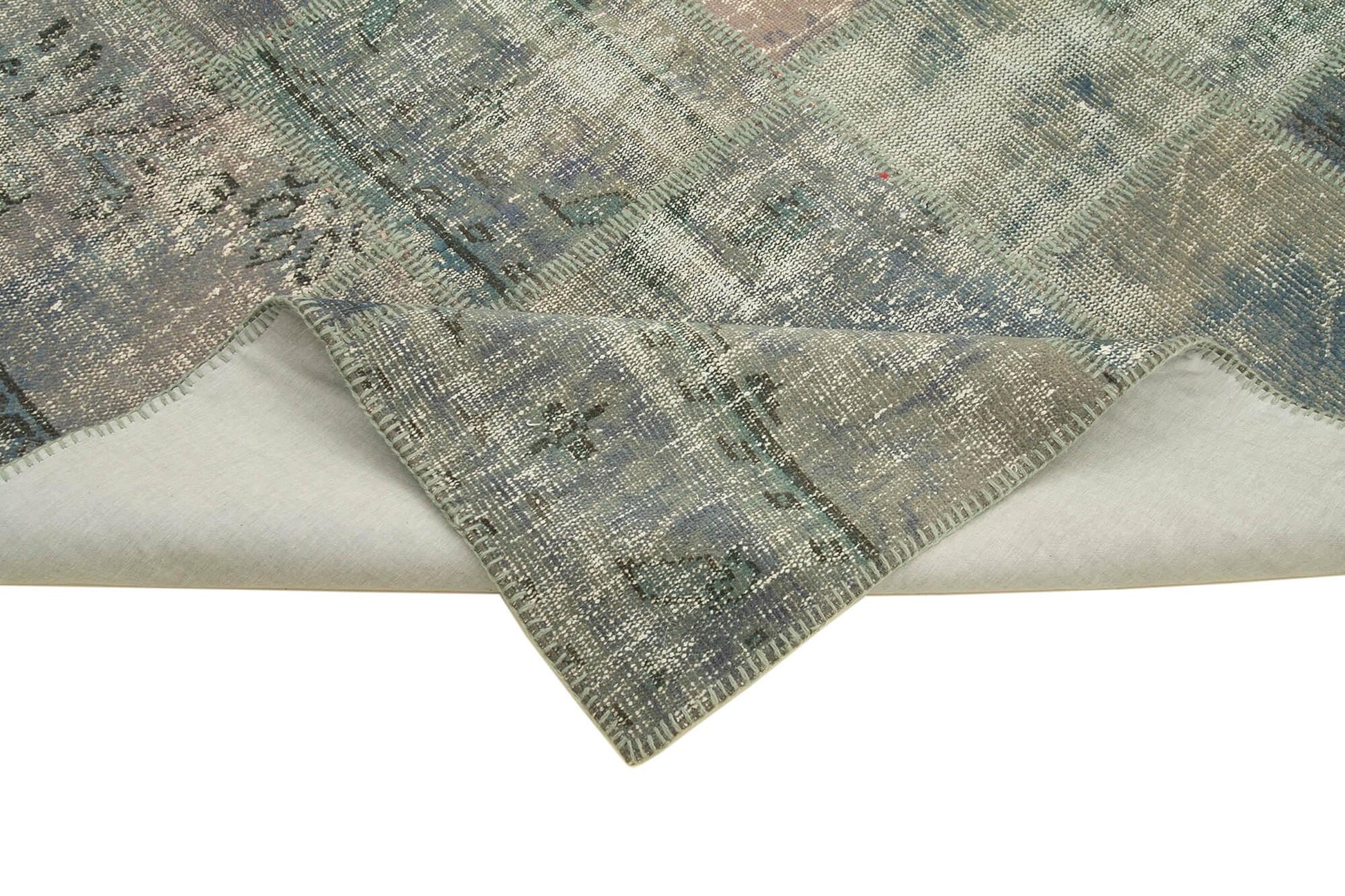 Kırk Yama Gri Patchwork Pamuk Yün El Dokuma Halısı 176x246 Agacan