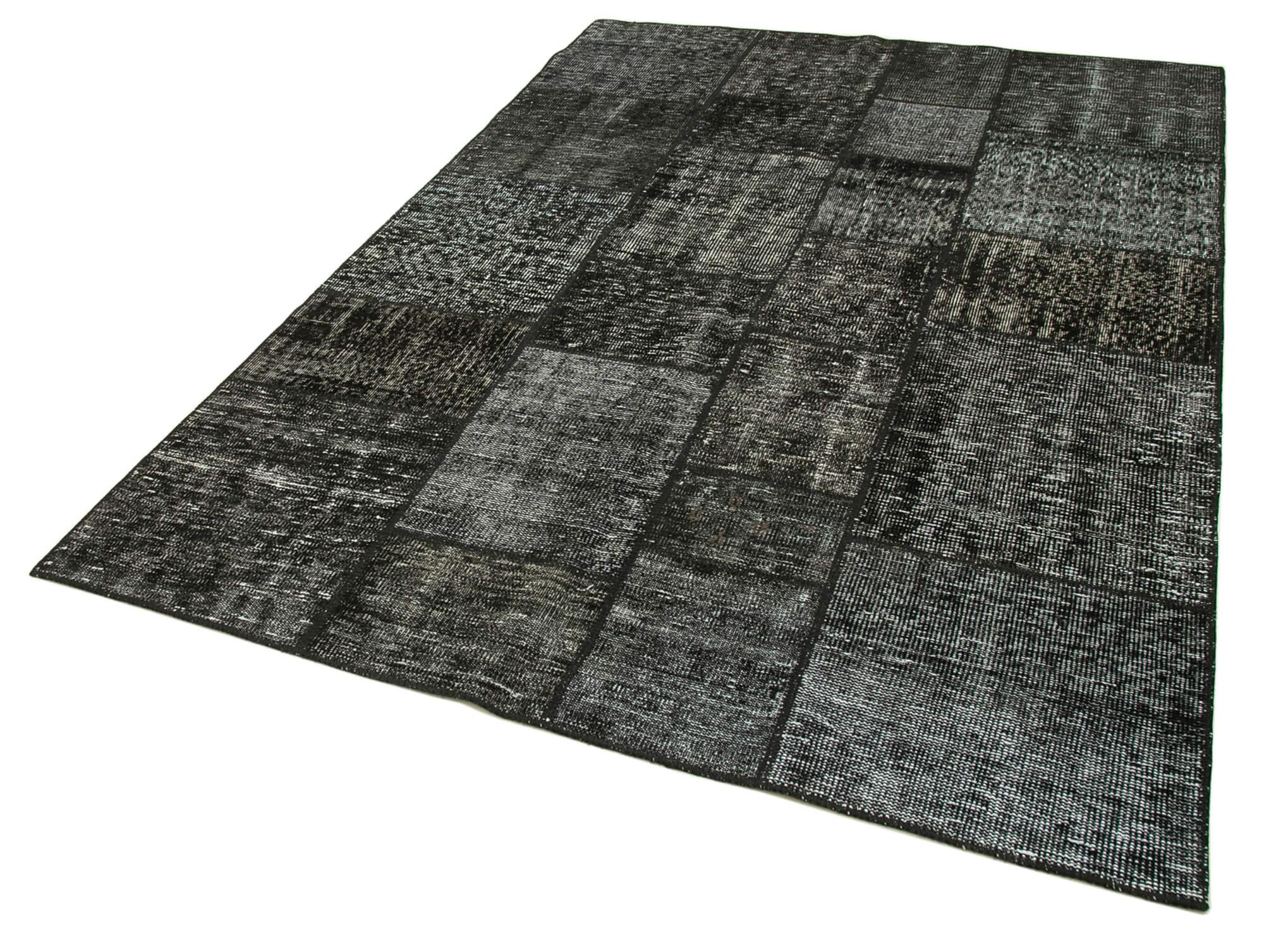 Kırk Yama Siyah Patchwork Pamuk Yün El Dokuma Halısı 171x242 Agacan