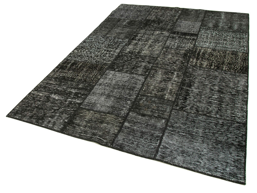 Kırk Yama Siyah Patchwork Pamuk Yün El Dokuma Halısı 171x242 Agacan