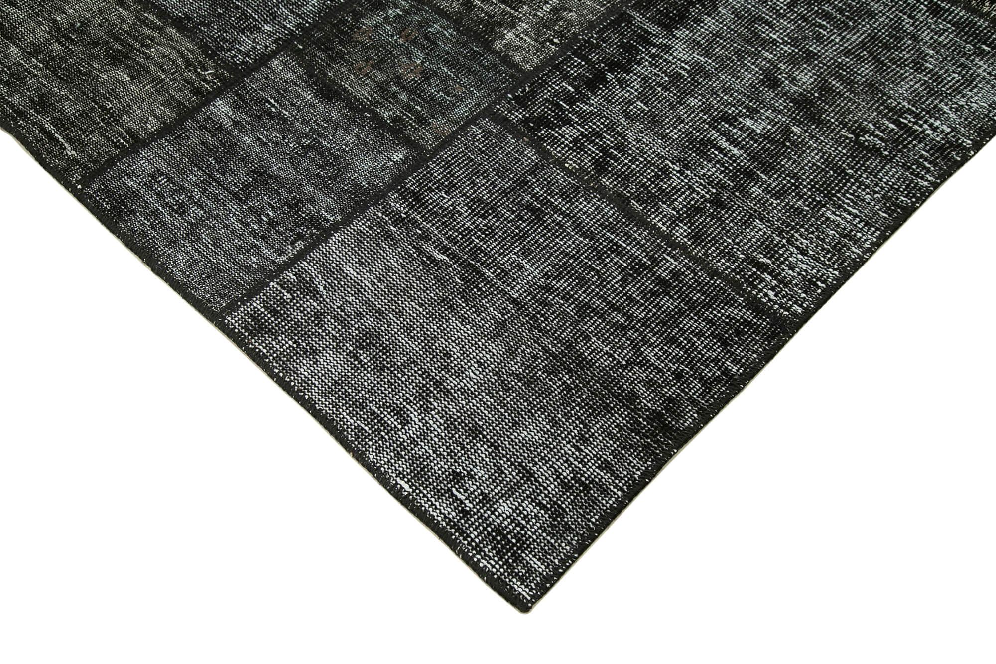 Kırk Yama Siyah Patchwork Pamuk Yün El Dokuma Halısı 171x242 Agacan