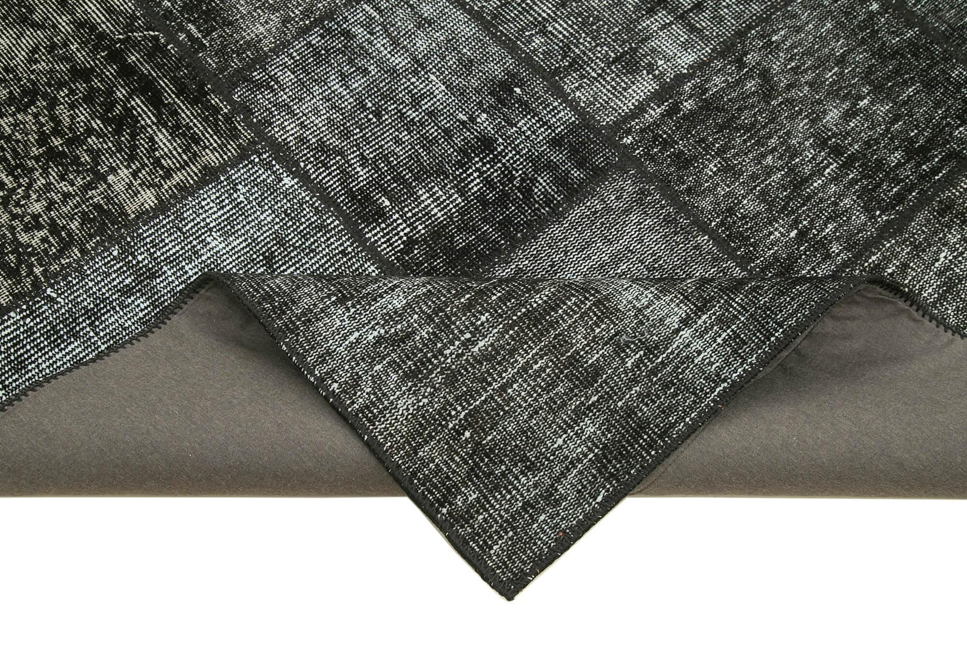 Kırk Yama Siyah Patchwork Pamuk Yün El Dokuma Halısı 171x242 Agacan