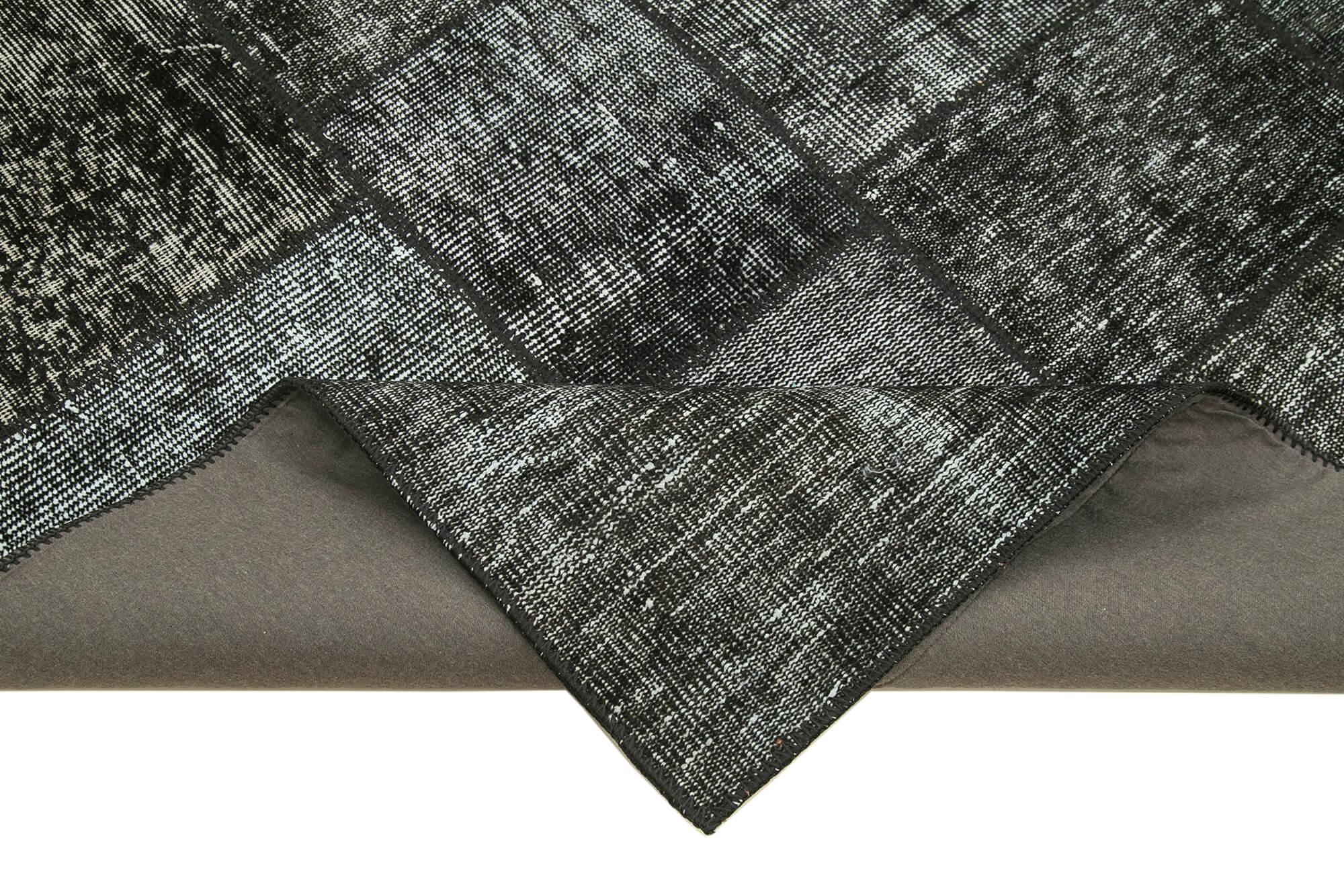 Kırk Yama Siyah Patchwork Pamuk Yün El Dokuma Halısı 171x242 Agacan