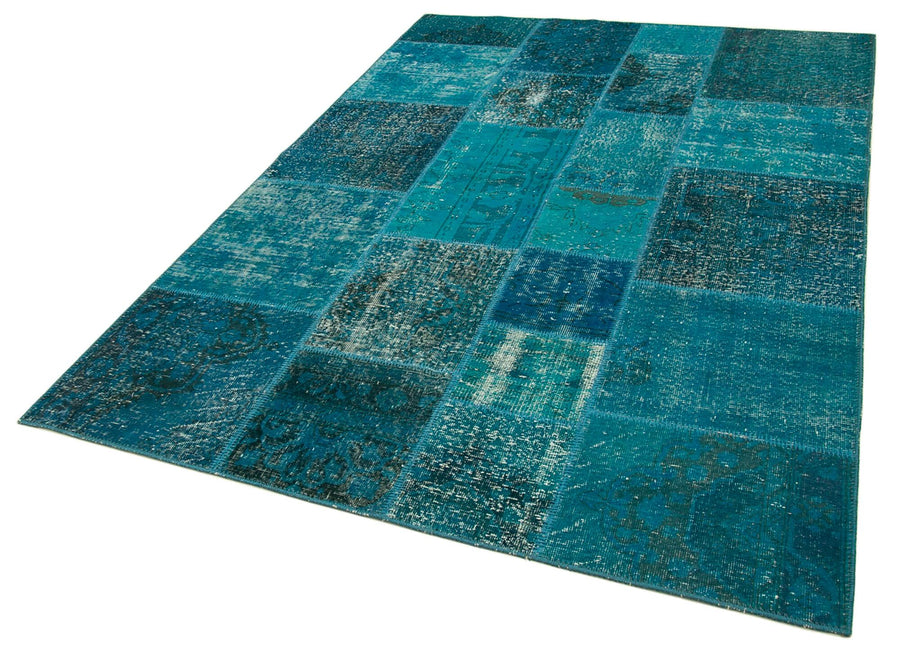 Kırk Yama Turkuaz Patchwork Pamuk Yün El Dokuma Halısı 169x243 Agacan