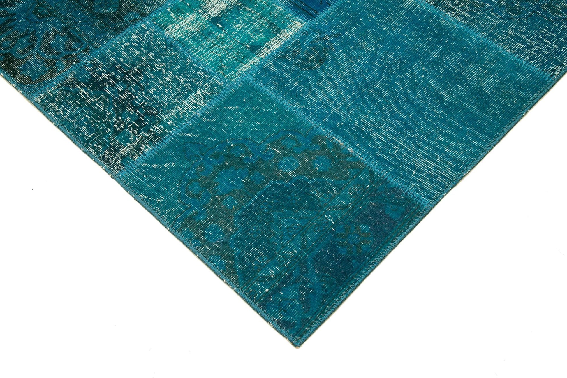 Kırk Yama Turkuaz Patchwork Pamuk Yün El Dokuma Halısı 169x243 Agacan