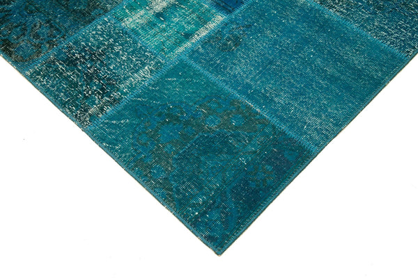 Kırk Yama Turkuaz Patchwork Pamuk Yün El Dokuma Halısı 169x243 Agacan