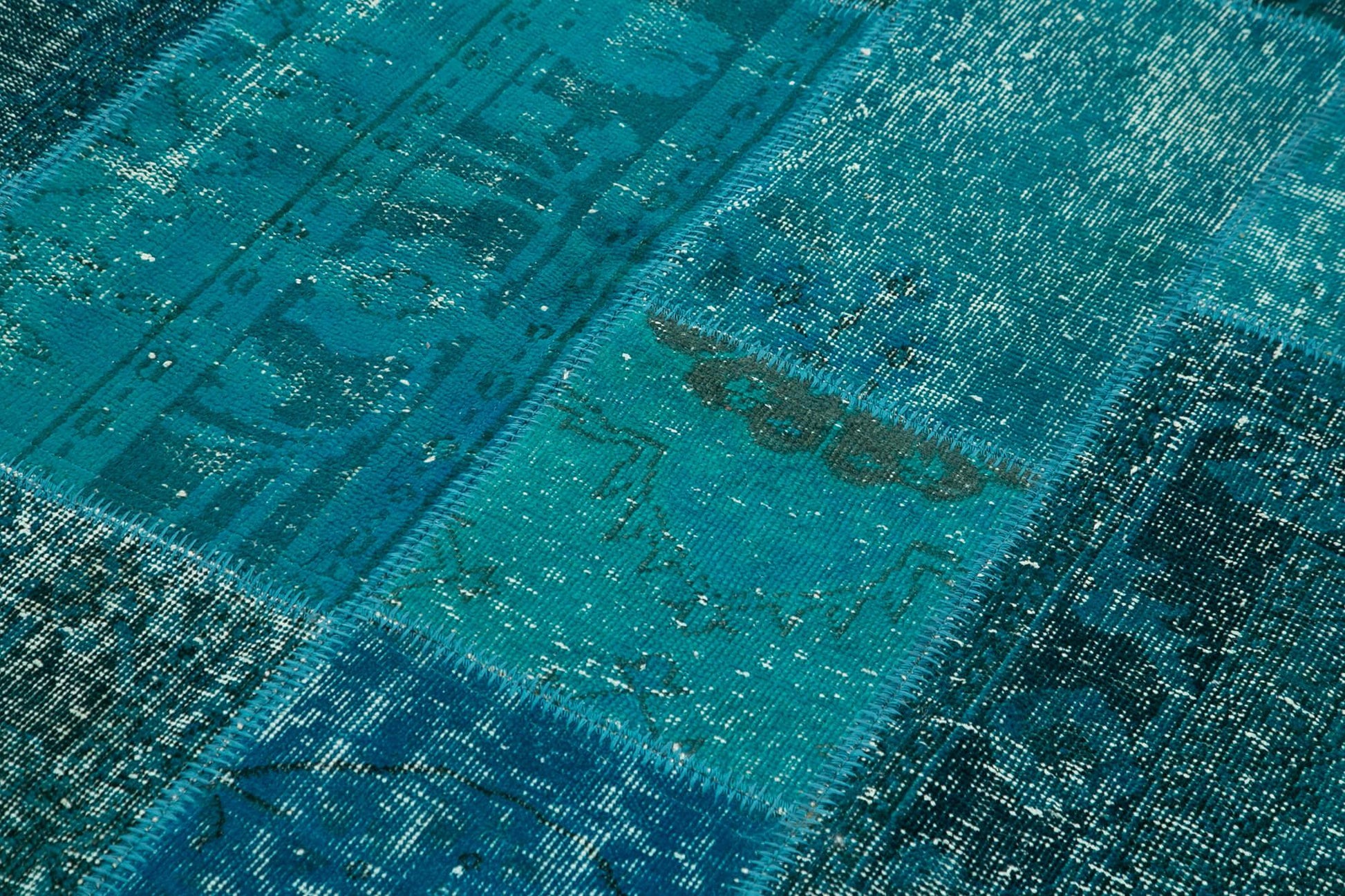 Kırk Yama Turkuaz Patchwork Pamuk Yün El Dokuma Halısı 169x243 Agacan