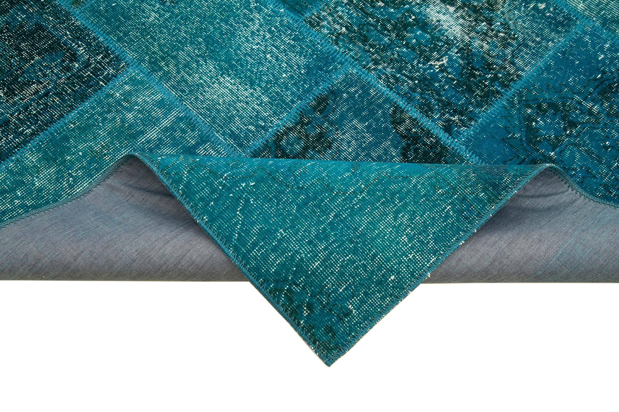 Kırk Yama Turkuaz Patchwork Pamuk Yün El Dokuma Halısı 169x243 Agacan