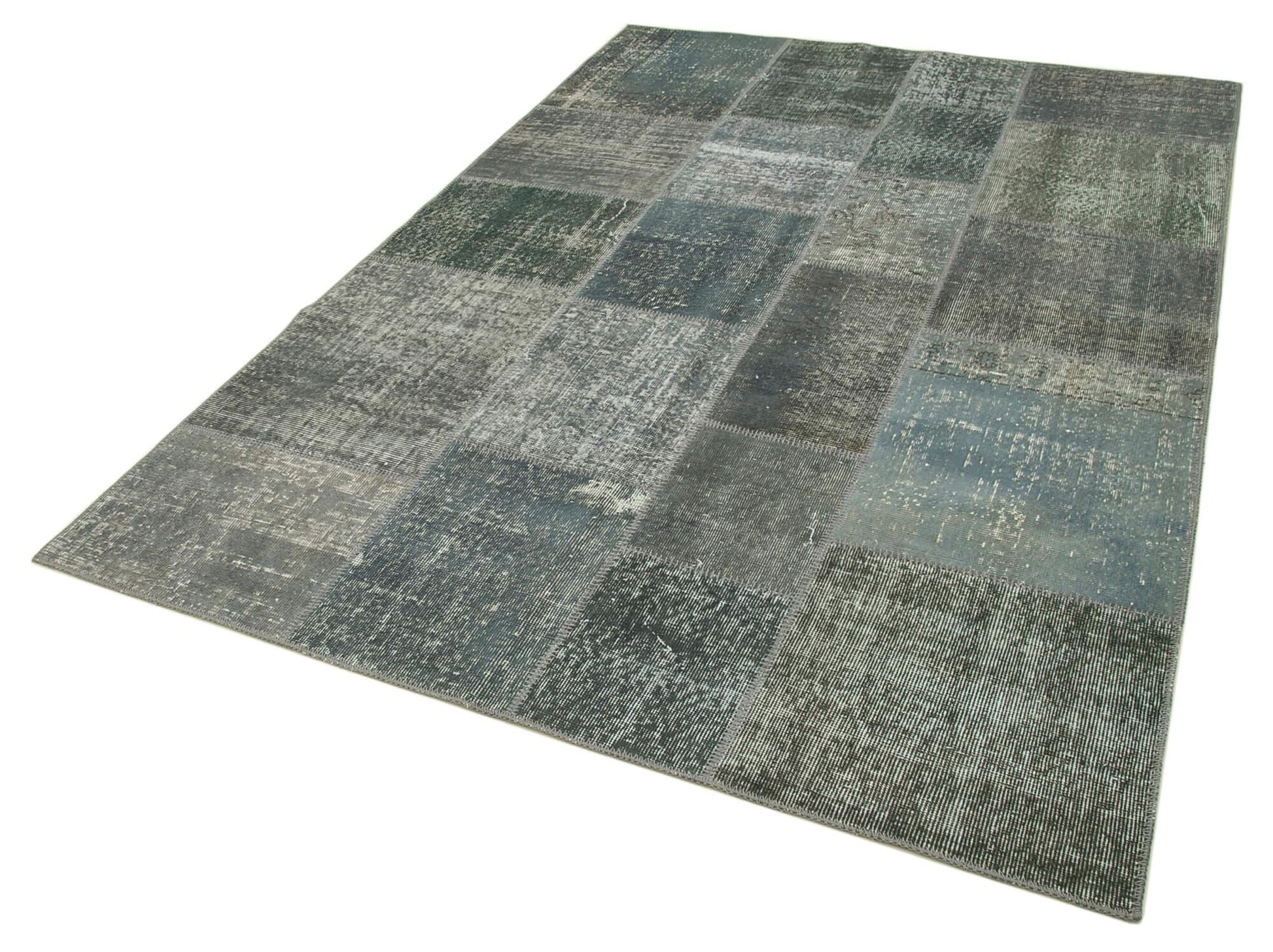 Kırk Yama Gri Patchwork Pamuk Yün El Dokuma Halısı 170x245 Agacan