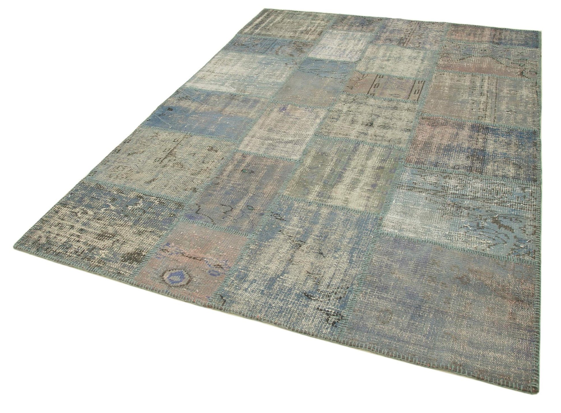 Kırk Yama Mavi Patchwork Pamuk Yün El Dokuma Halısı 177x246 Agacan